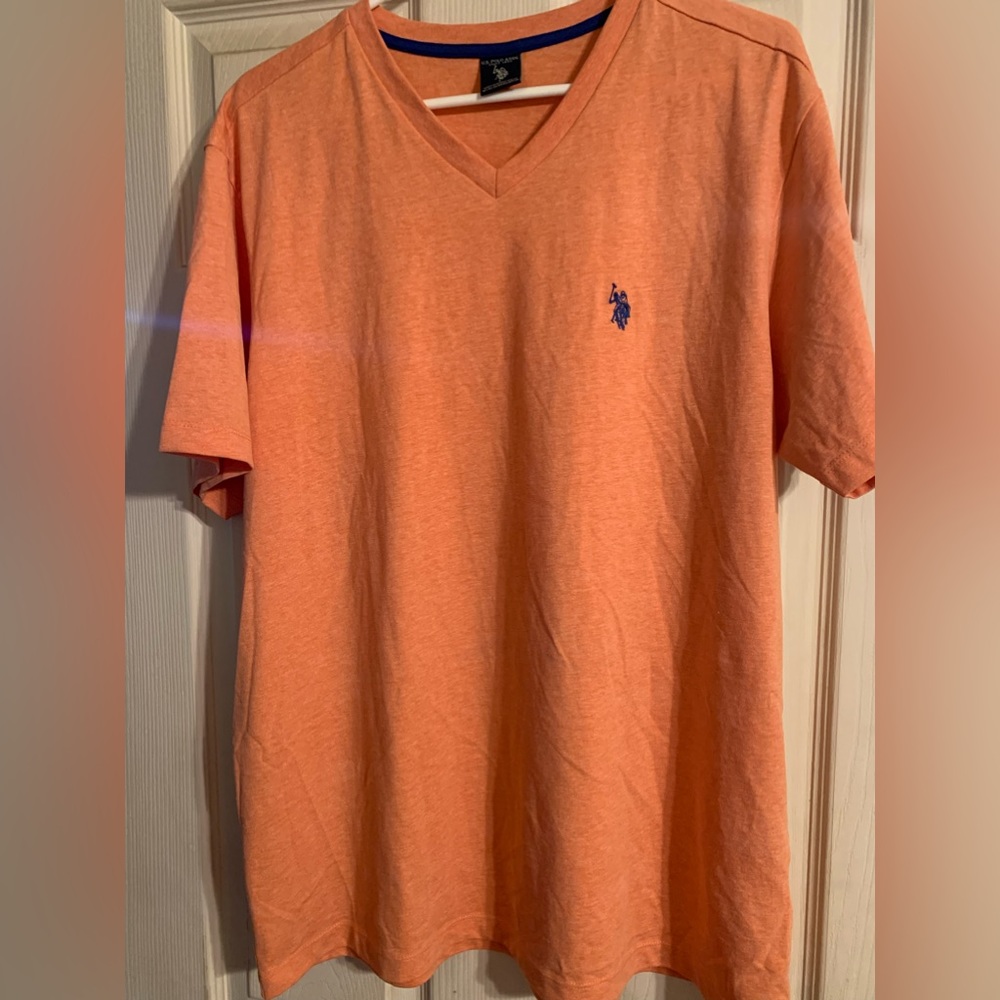 U S Polo Assn Mens V Neck Orange Short Sleeve T Shirt Size Large